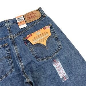 Levis 501 Preshrunk  Mens Blue Denim Jeans Button Fly Straight Leg